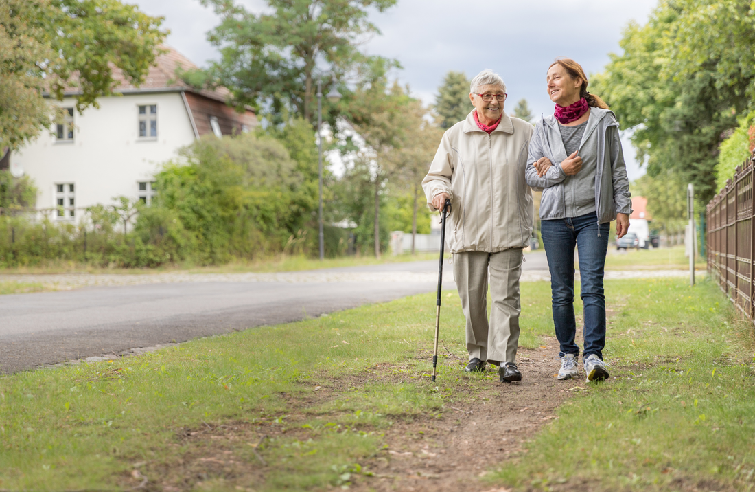 Senior Caregiver out for a walk in Airdrie and Calgary